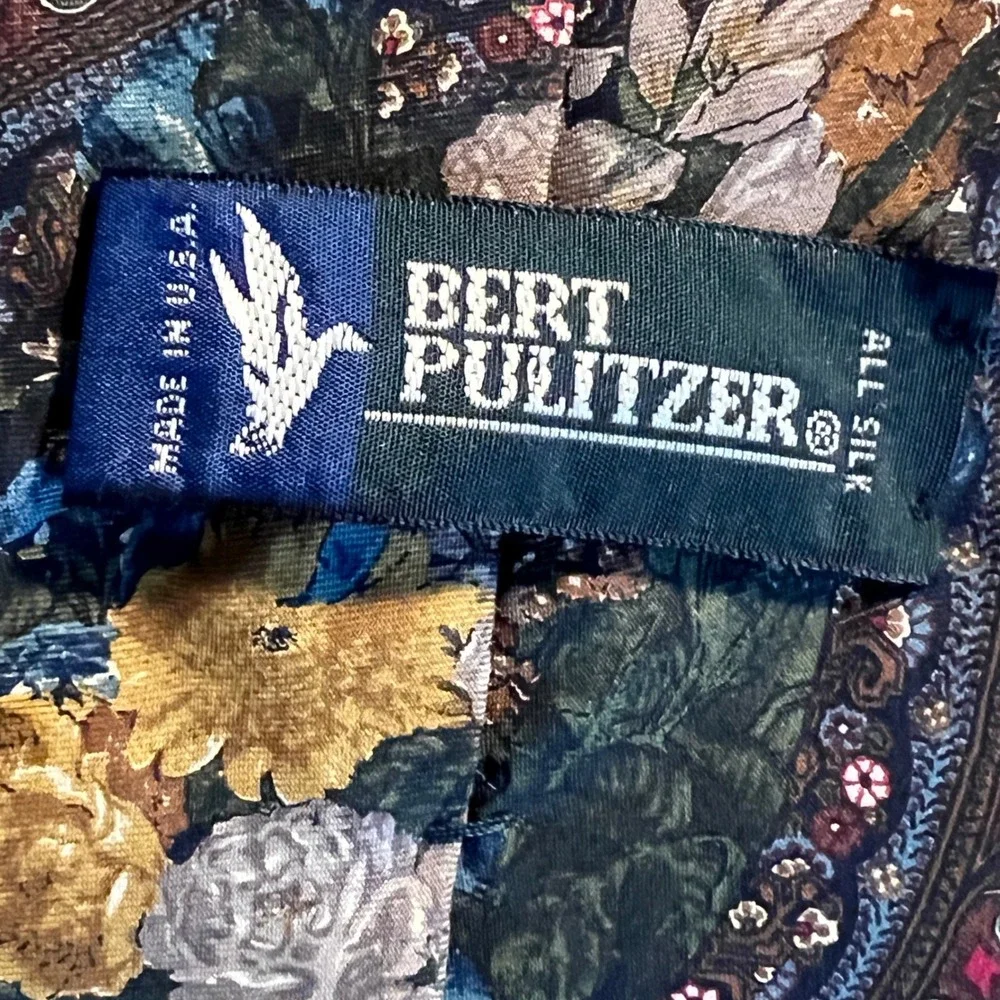 Bert Pulitzer Silk Tie Mens Ancient Madder Paisley Floral Burgundy Navy USA